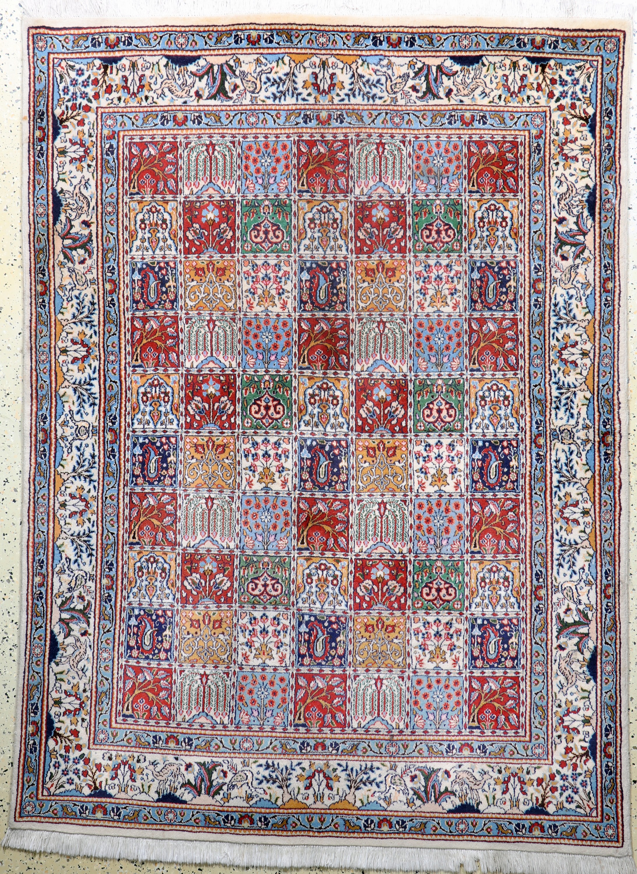 Mud fein, Persien, Ende 20.Jhd, Korkwolle mit Seide, ca. 201 x 148 cm, Reinigungsbedürftig, EHZ: 2