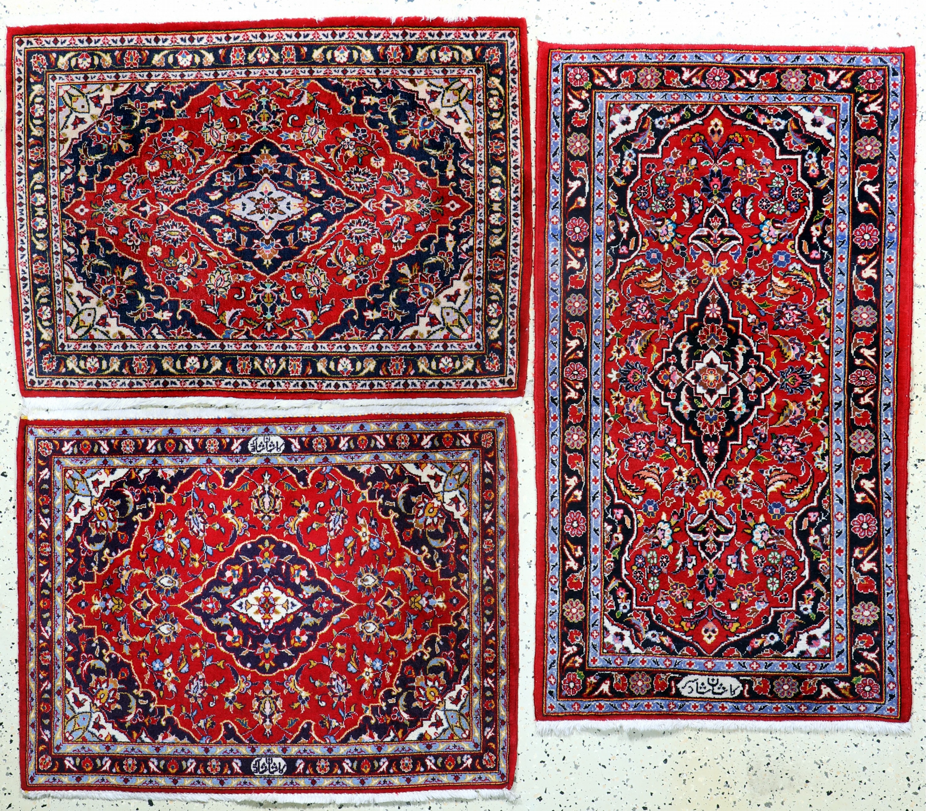 3 Lots Keschan, Persien, Ende 20.Jhd, Wolleauf Baumwolle, ca. 131 x 72 cm, EHZ: 2