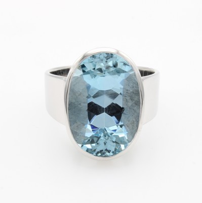 26983737a - Ring mit Aquamarin, WG 750/000, ovaler Aquamarin v. guter Farbe im Schachbrettschliffca. ...