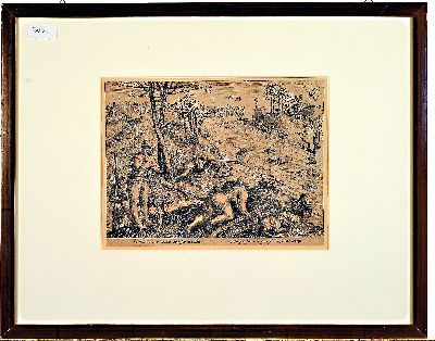 26983739m - Johannes Stradanus, 1523 - 1605, vier Kupferstiche, Markt, Jagdszenen, leichte ...