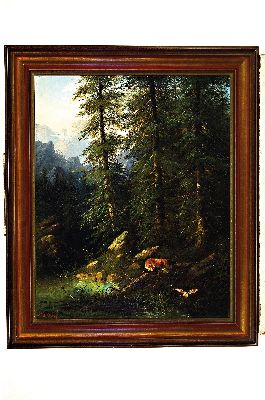 26983746k - Eduard Boehm, 1830 Wien - 1890, Gebirgssee mit Fuchs und Ente, Öl/Lwd, 68 x 55 cm, ...