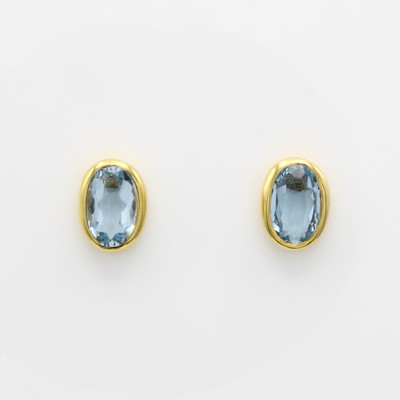Image Paar Ohrstecker mit Aquamarinen, GG 585/000,2 ovale, fac. Aquamarine in glatter Fassung ...
