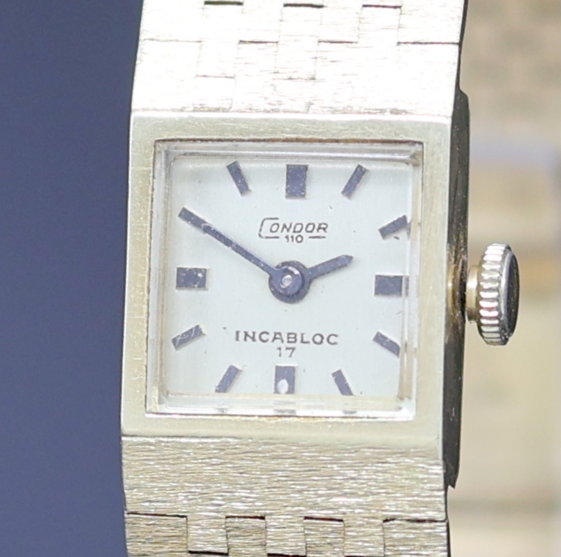 Detail a: CONDOR 110 Damenarmbanduhr in GG 750/000, Handaufzug, Schweiz um 1965, Goldband, Boden aufgedr., gold. Zifferbl. m. aufges. Std.- Ind., Kal. AS 1977, ...