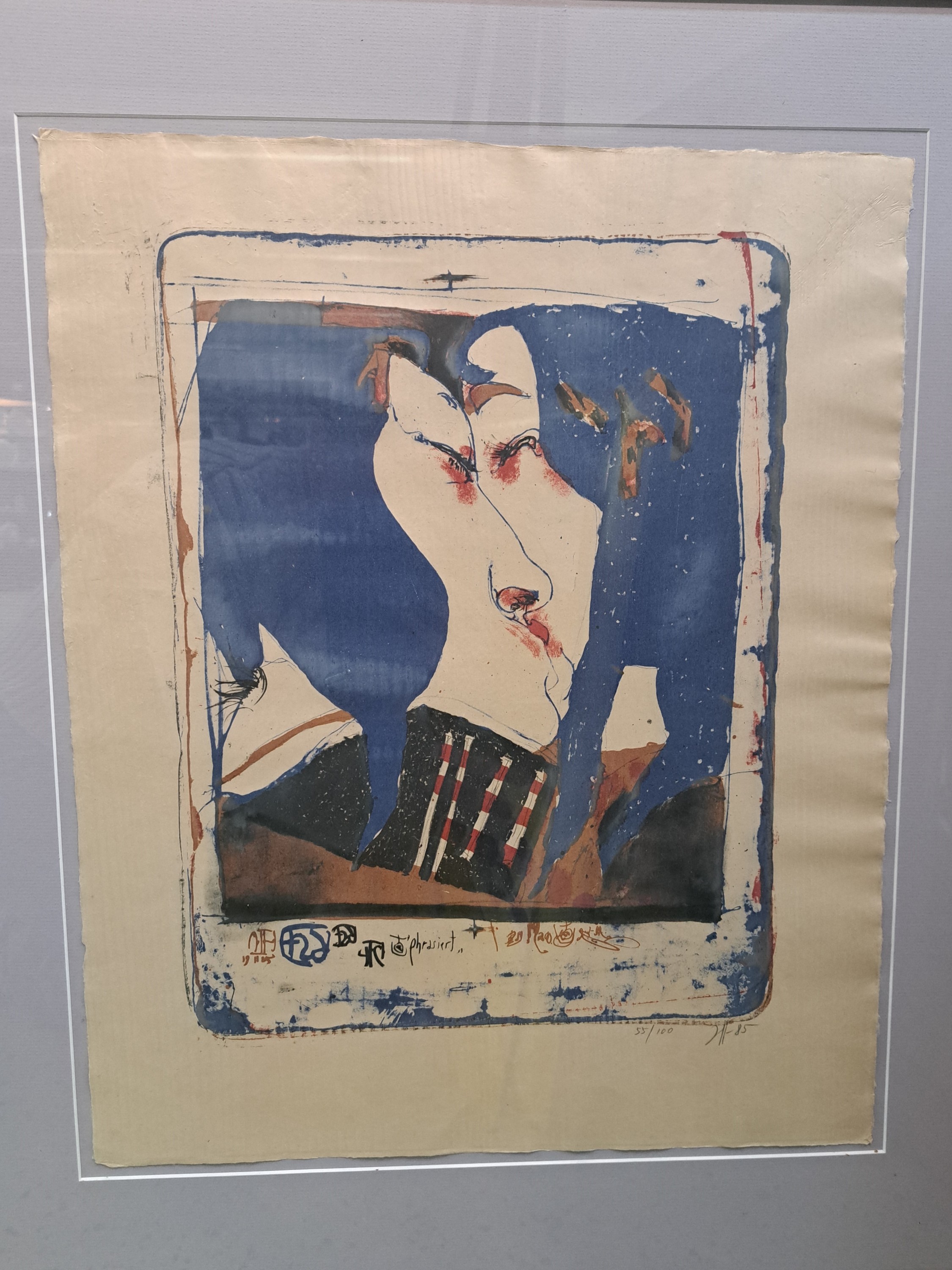 Detail o: Horst Janssen, 1929-1985, "der Kuss", 1985, Farblitho, num. 55/100, handmonogrammiert und datiert 85, ca. 43.5 x 33 cm/Blattgr. 54.5 x 45 ...