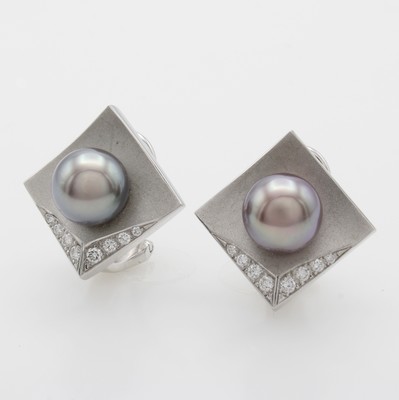 Image 26983811 - Paar Ohrstecker mit Tahitizuchtperlen und Brillanten "Schöffel", WG ...