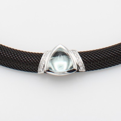 26983820b - Collier mit Blautopas und Brillanten "Cédé", Edelstahl mit PVD ...