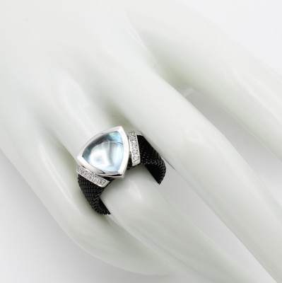 26983821a - Ring mit Blautopas und Brillanten "Cede", Edelstahl m. PVD Beschichtung, ...