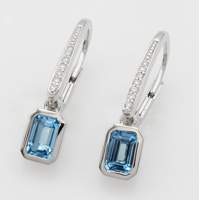 Image 26983850 - Paar Ohrgehänge mit Blautopasen??? und Brillanten, WG 585/000, 2 achteckige Topase ...