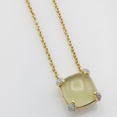 Image 26983859 - Anhänger mit Quarz und Diamanten an Kette, GG 750/000, Quarzcabochon, Diam. zus. ...