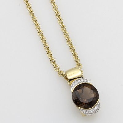 Image 26983861 - Anhänger mit Rauchquarz und Diamanten an Kette, GG 585/000, runder Rauchquarz, ...