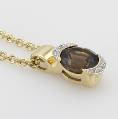 26983861a - Anhänger mit Rauchquarz und Diamanten an Kette, GG 585/000, runder Rauchquarz, ...