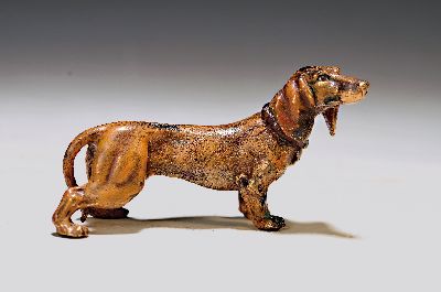 Image 26983889 - Grosser Dackel, Wiener Bronze, sign. Franz Bergmann, ca. 5x10 cm