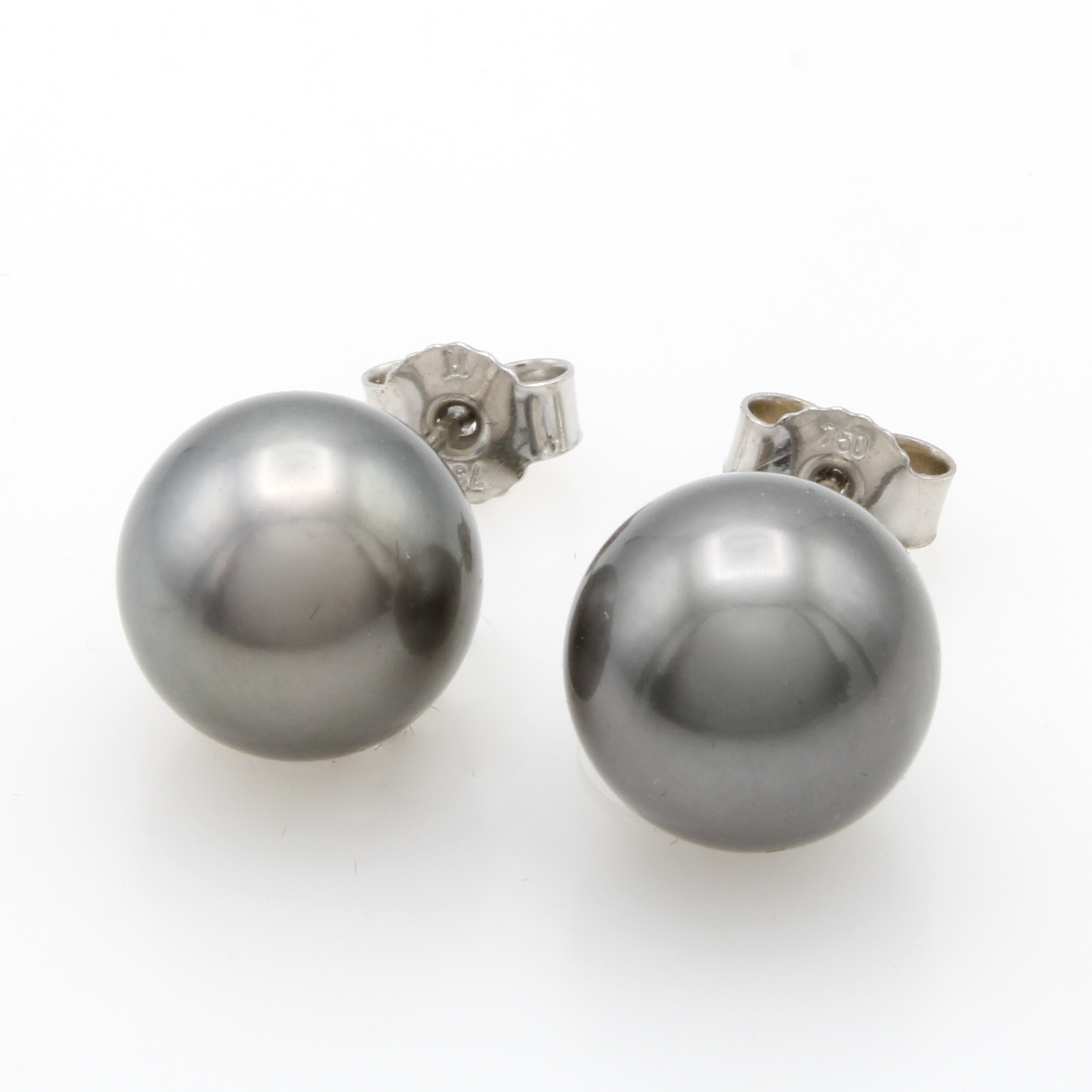 Image 26983901 - Paar Ohrstecker mit Tahitizuchtperlen, WG 750/000, anthrazitfarb. Perlen, D. ca. 10-11 ...