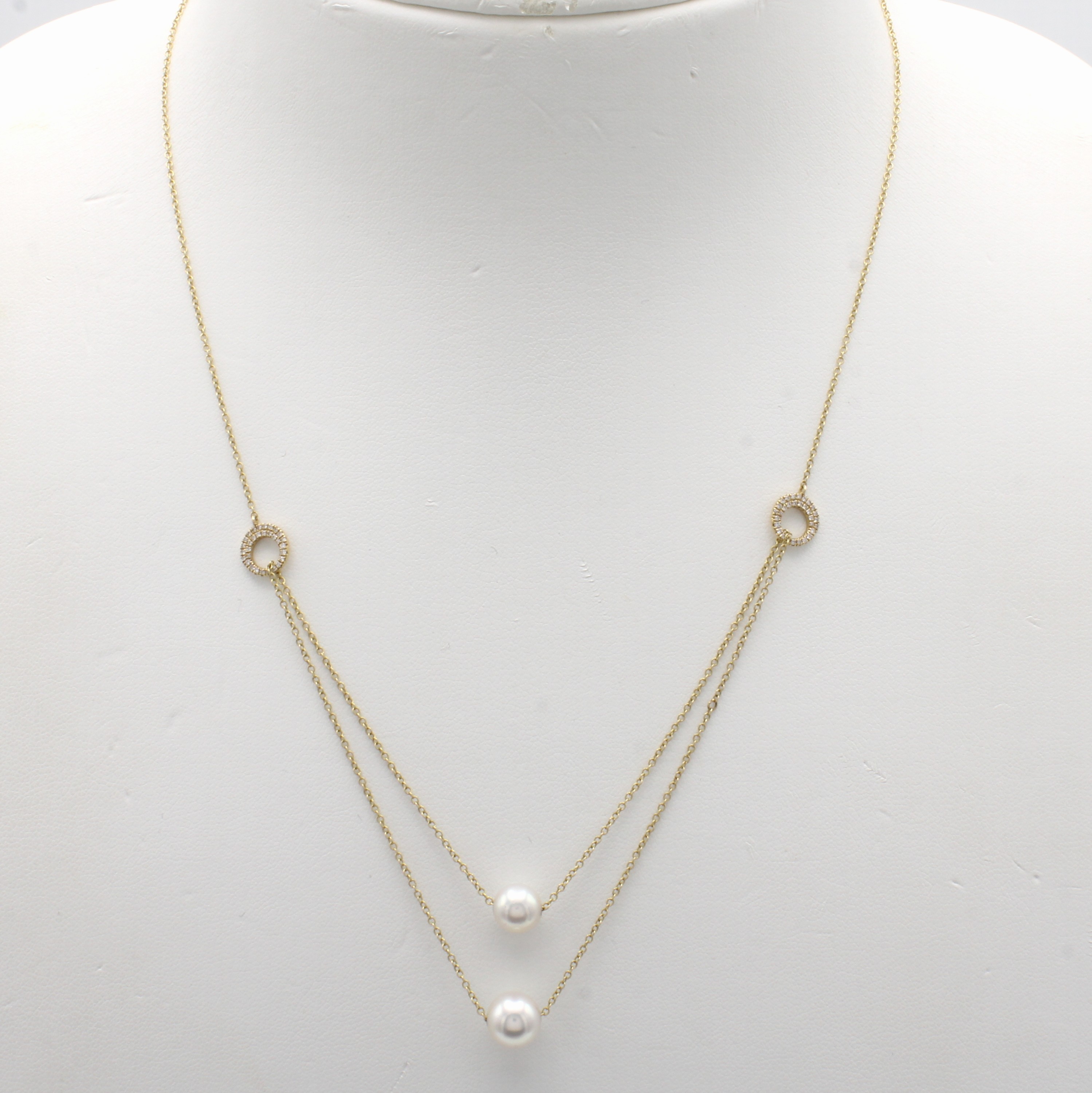 Image 26983925 - Kette mit Akoyazuchtperlen und Brillanten, GG 585/000, 2 weiße Perlen, D. ca. 7-8 mm, ...