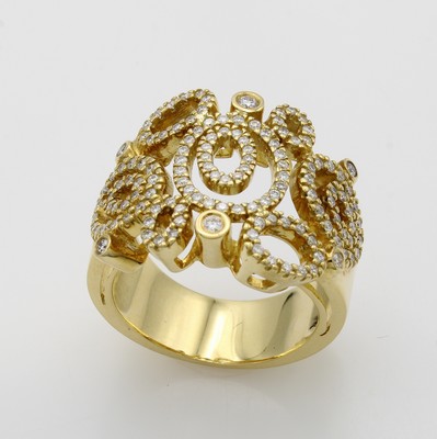 26983998a - Massiver Ring mit Brillanten, GG 750/000, 131 Brill. in ovalen und runden Elementen ...