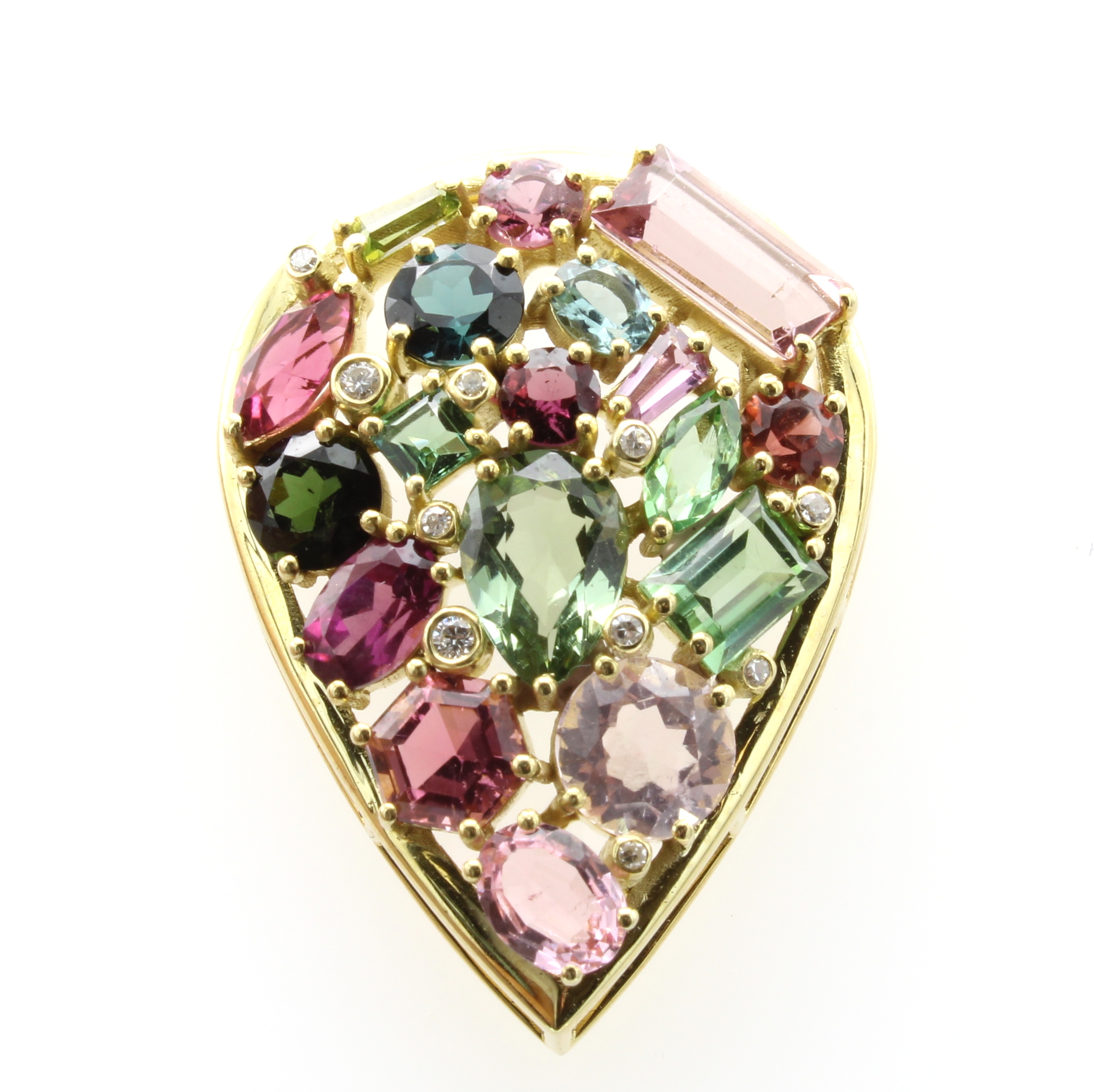 Image 26984195 - Anhänger mit Turmalinen und Diamanten, GG 585/000, tropfenförm. Anhänger bes. m. ...