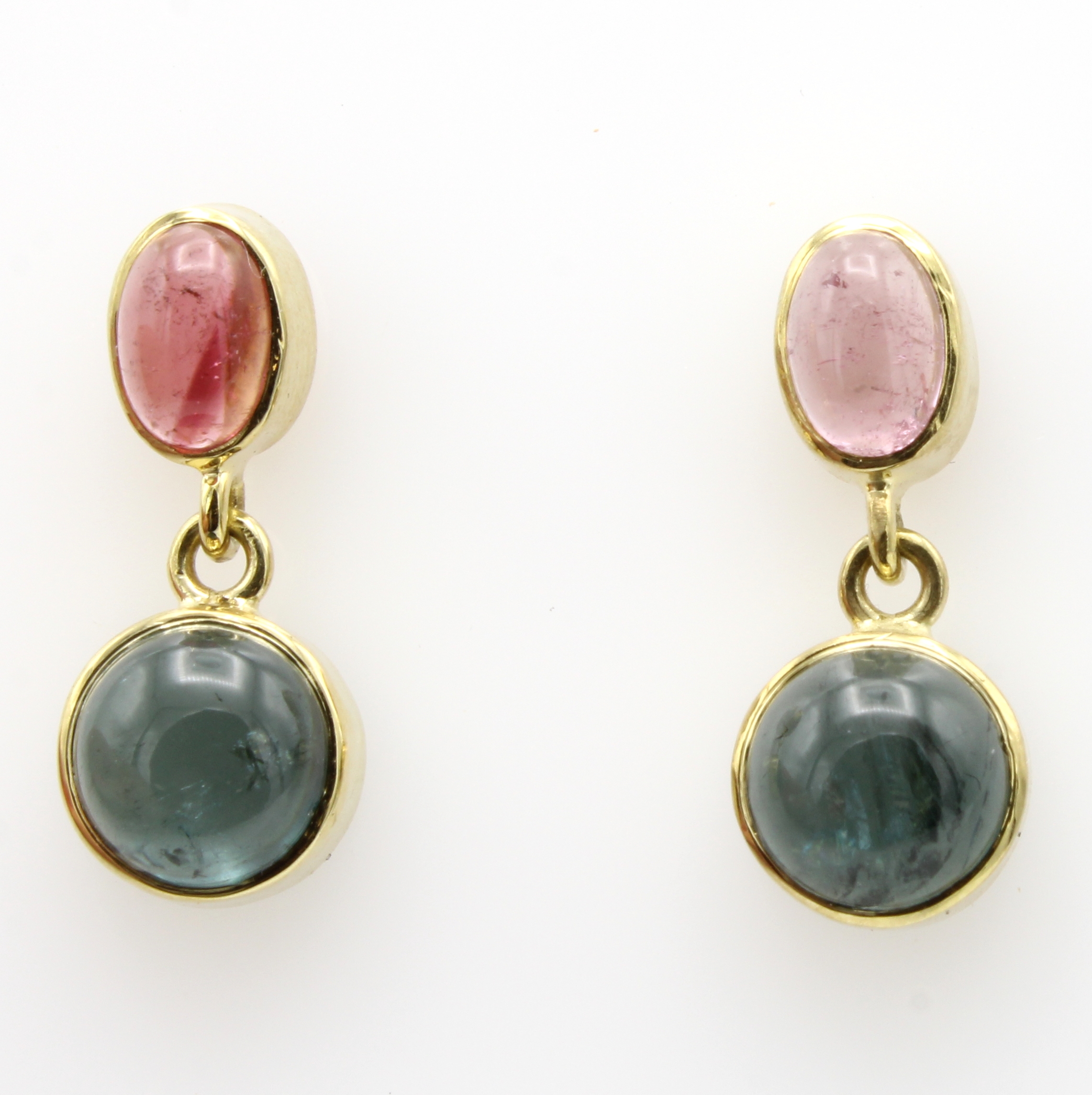 Image 26984196 - Paar Ohrstecker mit Turmalinen, 2 rosafarb.,ovale Turmalincabochons und 2 grüne, runde ...