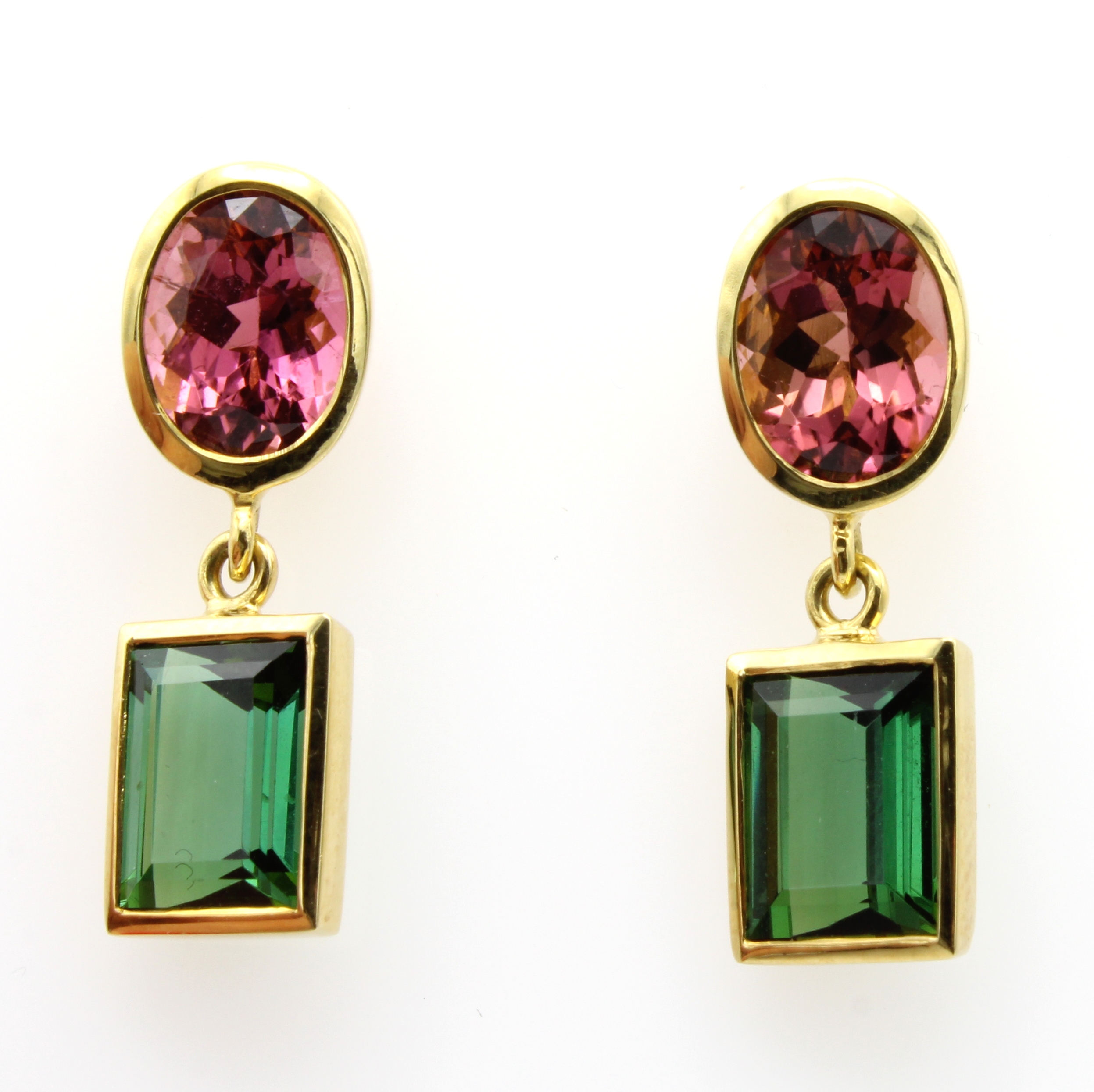 Image 26984198 - Paar Ohrstecker mit Turmalinen, GG 585/000, ovale, fac. Turmaline in Pink und Grün-Gelb ...