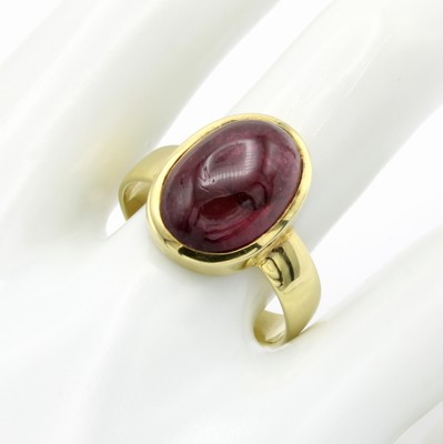 26984192a - Ring mit Turmalin, GG 585/000, ovaler Turmalincabochon ca. 8.1 ct, RW ca. 62 ...