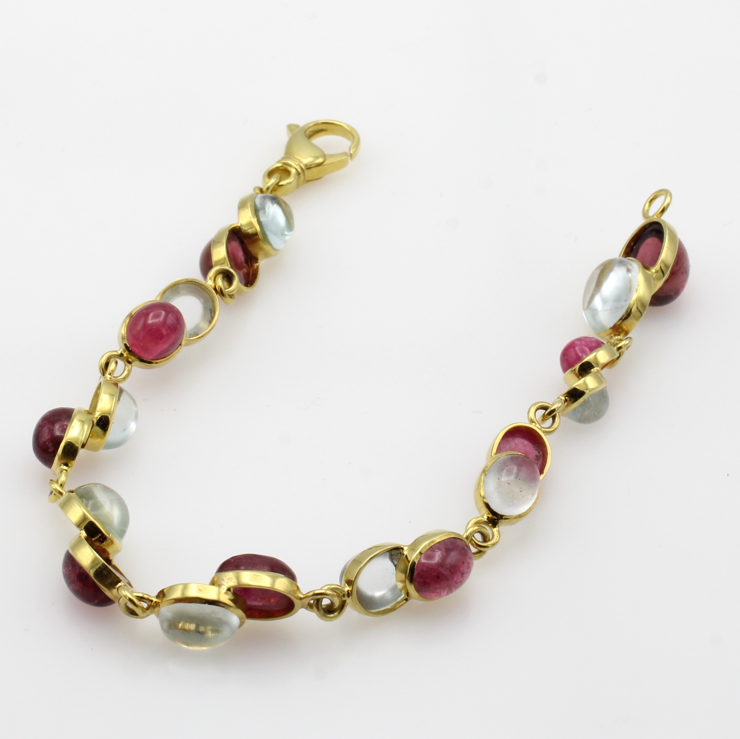 Image 26984210 - Armband mit Farbsteinen, GG 585/000, ovale Cabochons, pinkfarb. Turmaline und Aquamarine ...