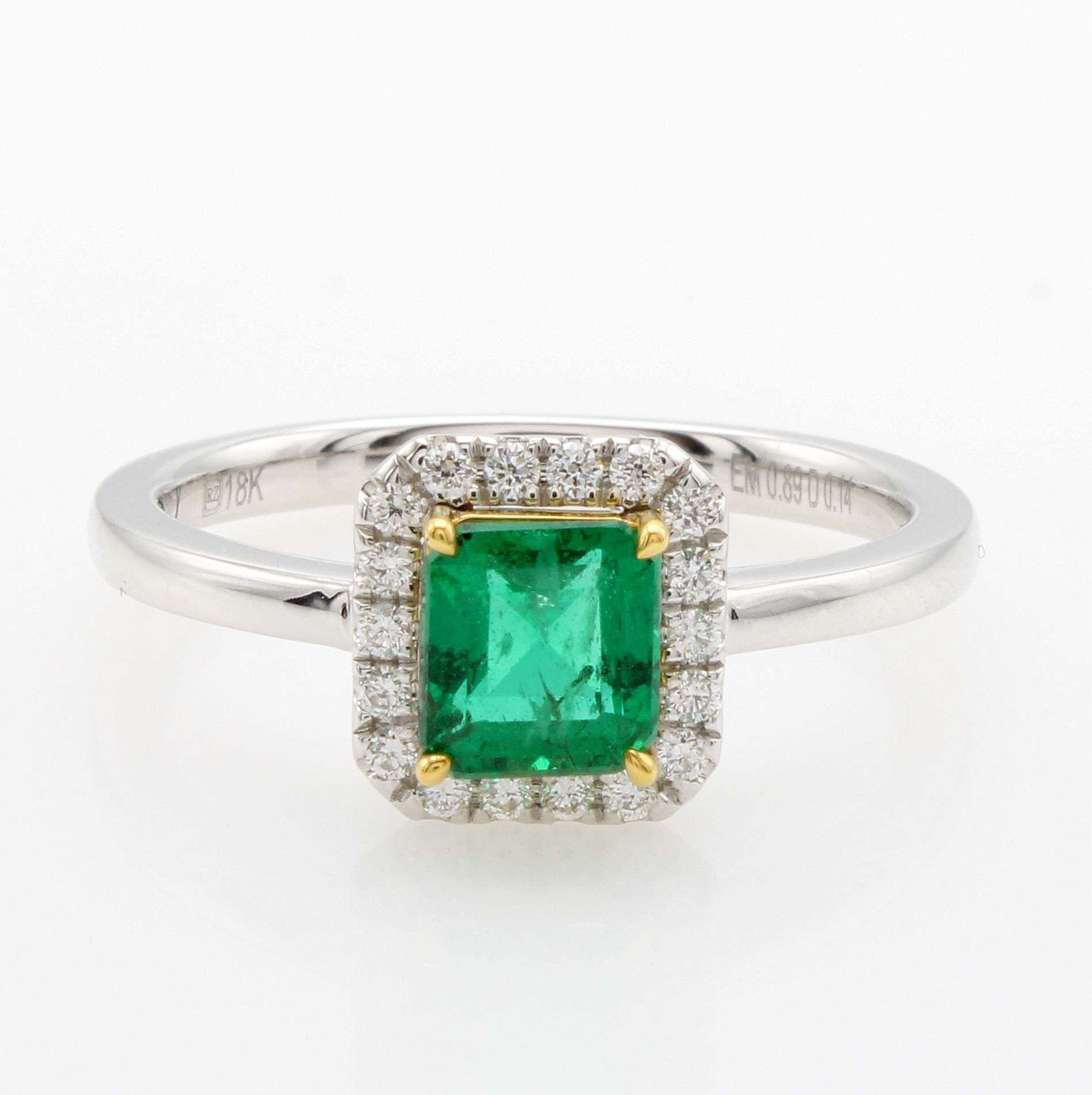 Image 26984211 - Ring mit Smaragd und Brillanten, WG/GG 750/ 000, achteckiger Smaragd ca. 0.89 ct, Brill. ...