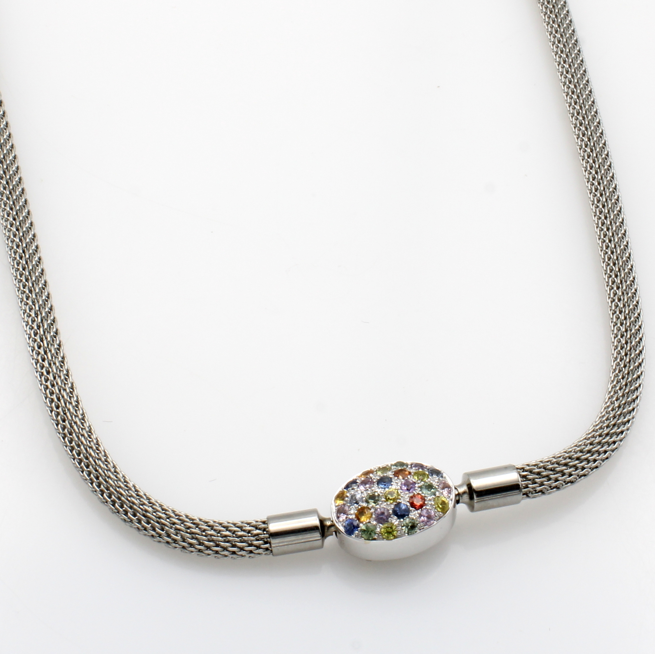 Image 26984216 - Wechselschließe mit Farbsteinen an Edelstahl- kette, WG 750/000, bunte Saphire u. ...