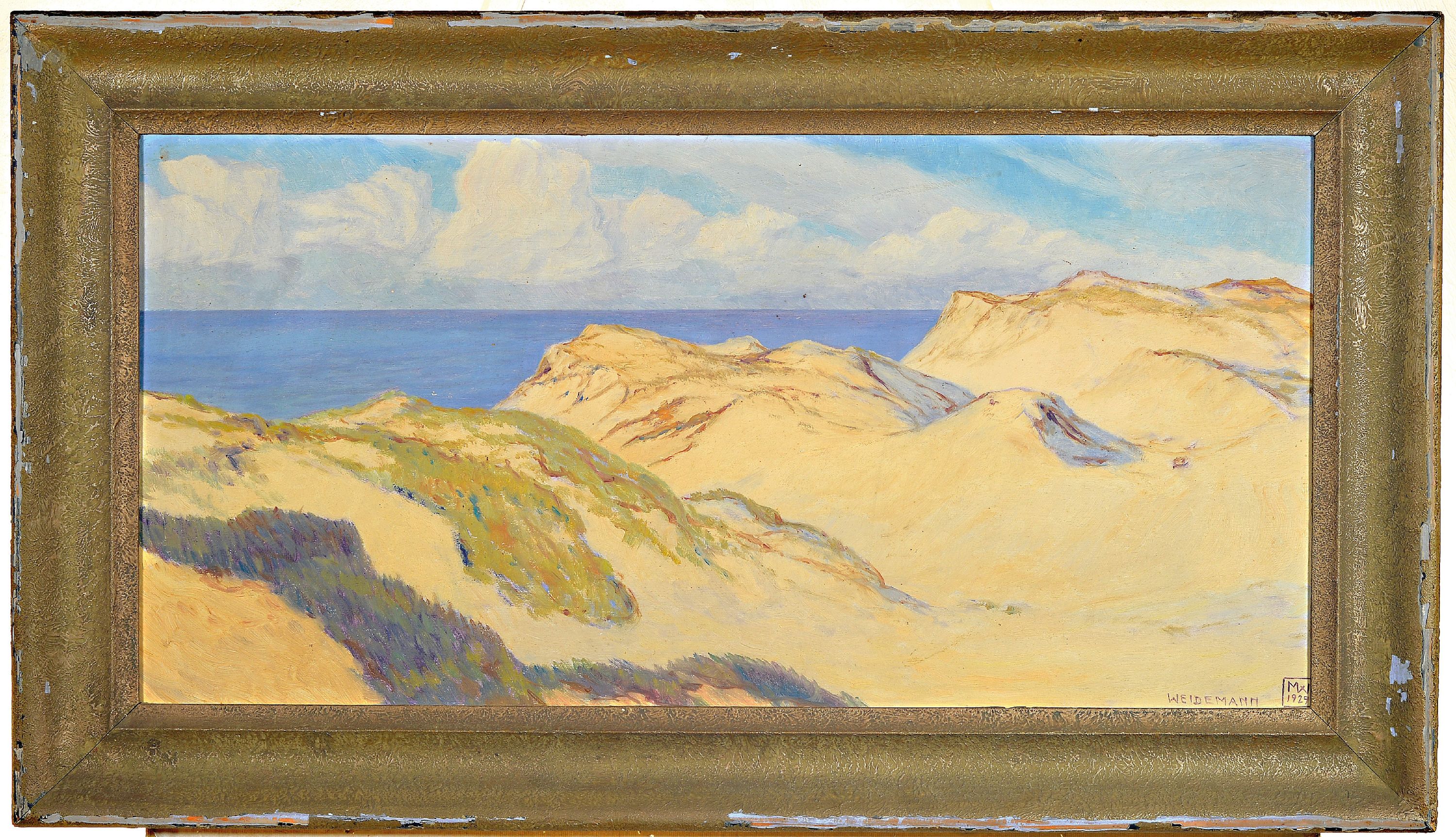 Detail k: Magnus Weidemann, 1880 Hamburg-1967 Keitum/Sylt, Dünenlandschaft, Öl/Holz, rechts unten signiert und dat. 1929, verso betitelt: Sonnige Dünen auf ...
