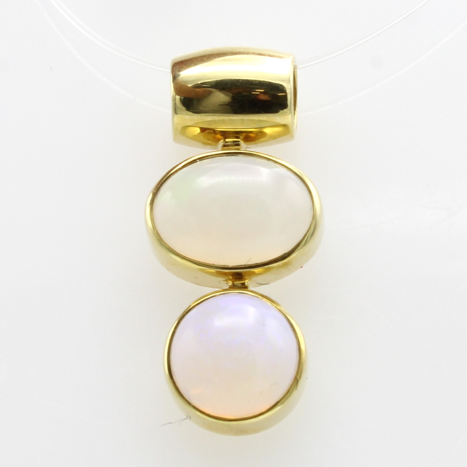 Image 26984240 - Anhänger mit Opalen, GG 585/000, ovaler und runder Opalcabochon zus. ca. 4 ct ...