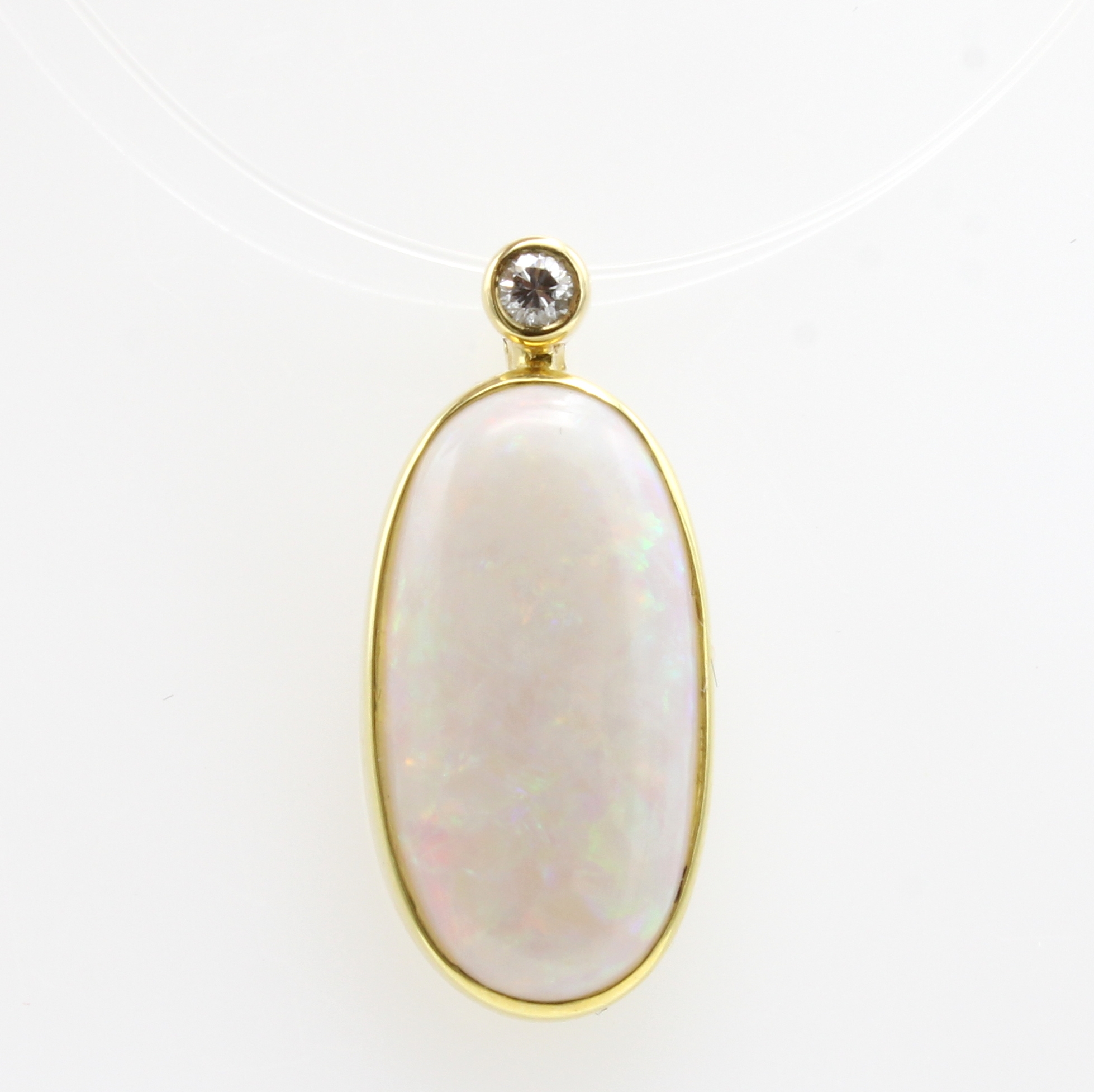 Image 26984242 - Anhänger mit Opal und Brillant, GG 585/000, ovaler Opalcabochon in schmaler, glatter ...