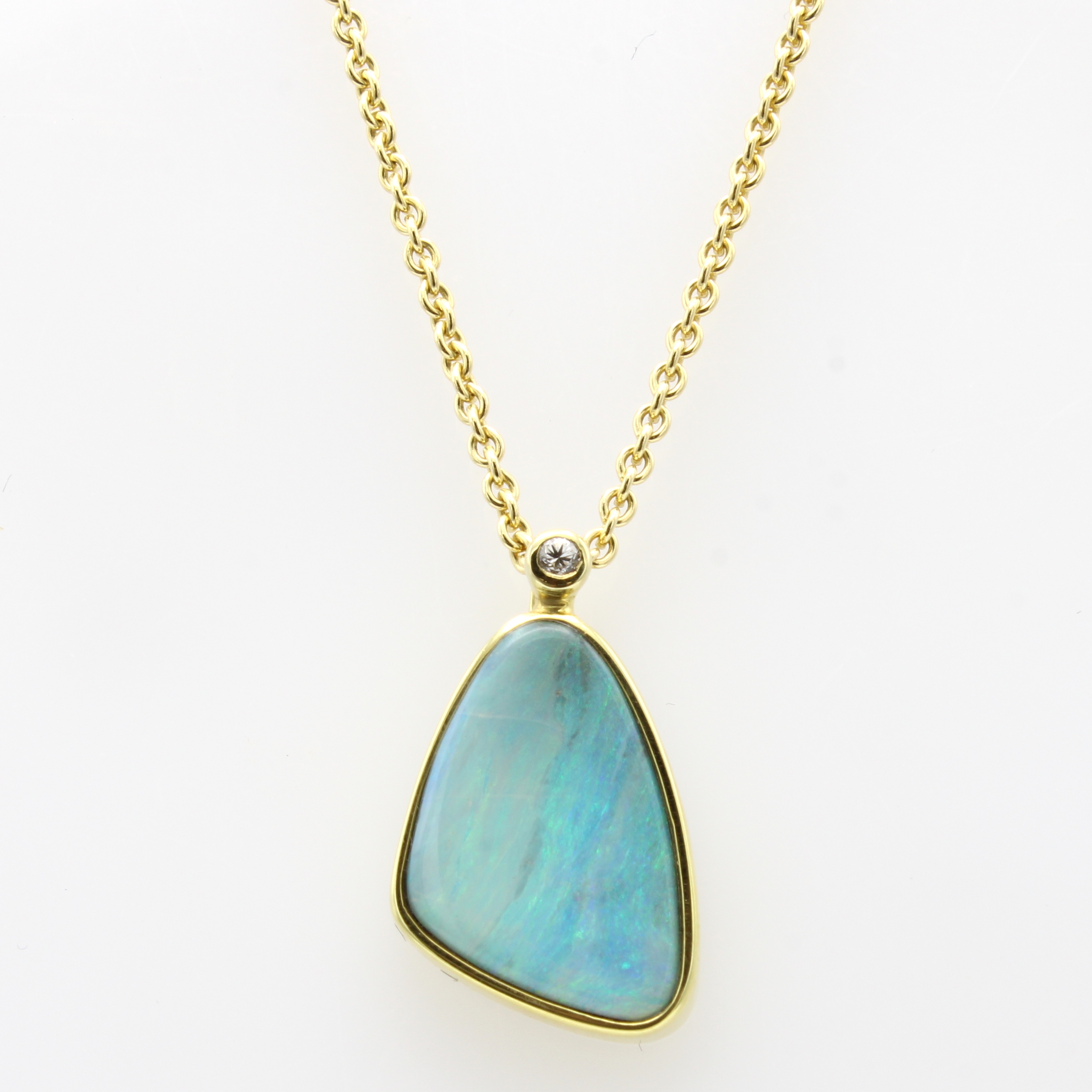 Image 26984244 - Anhänger mit Boulderopal und Brillant an Kette, GG 585/000, dreieck. Boulderopal in ...