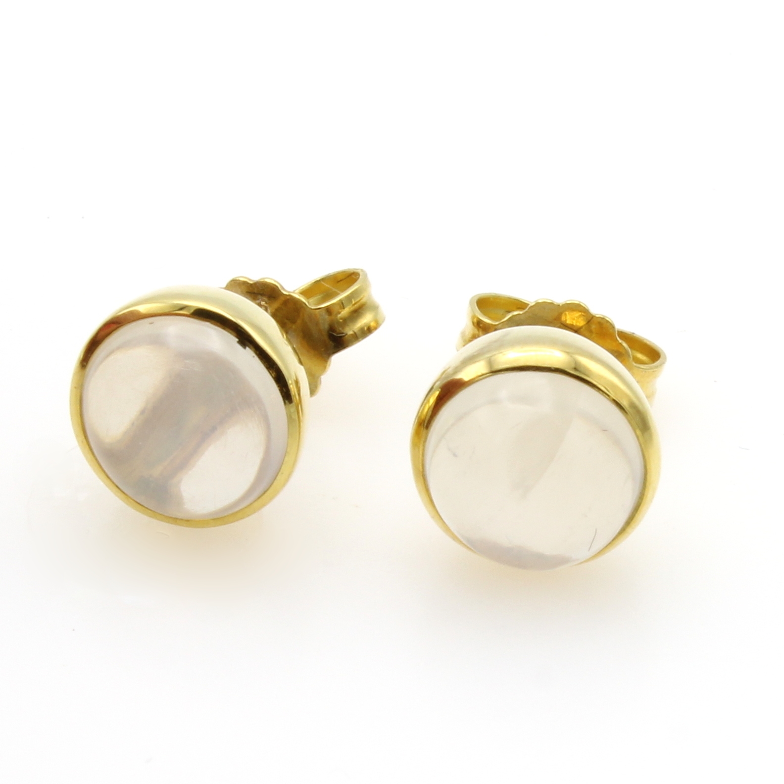 Image 26984262 - Paar Ohrstecker mit Mondsteinen, GG 585/000,2 runde Mondsteincabochons zus. ca. 3 ct ...