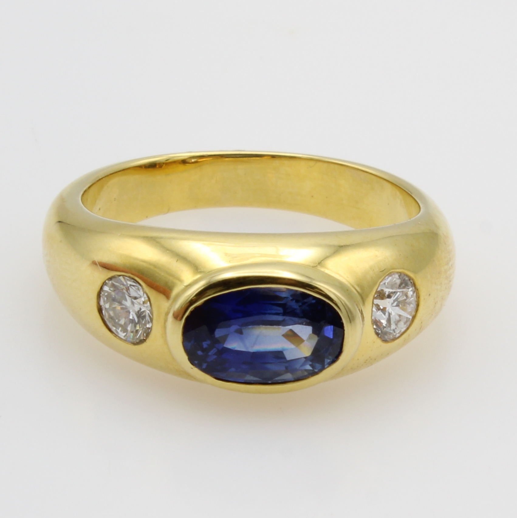 Image 26984272 - Bandring mit Saphir und Brillanten, GG 750/ 000, ovaler, fac. Saphir ca. 1.74 ct, 2 ...