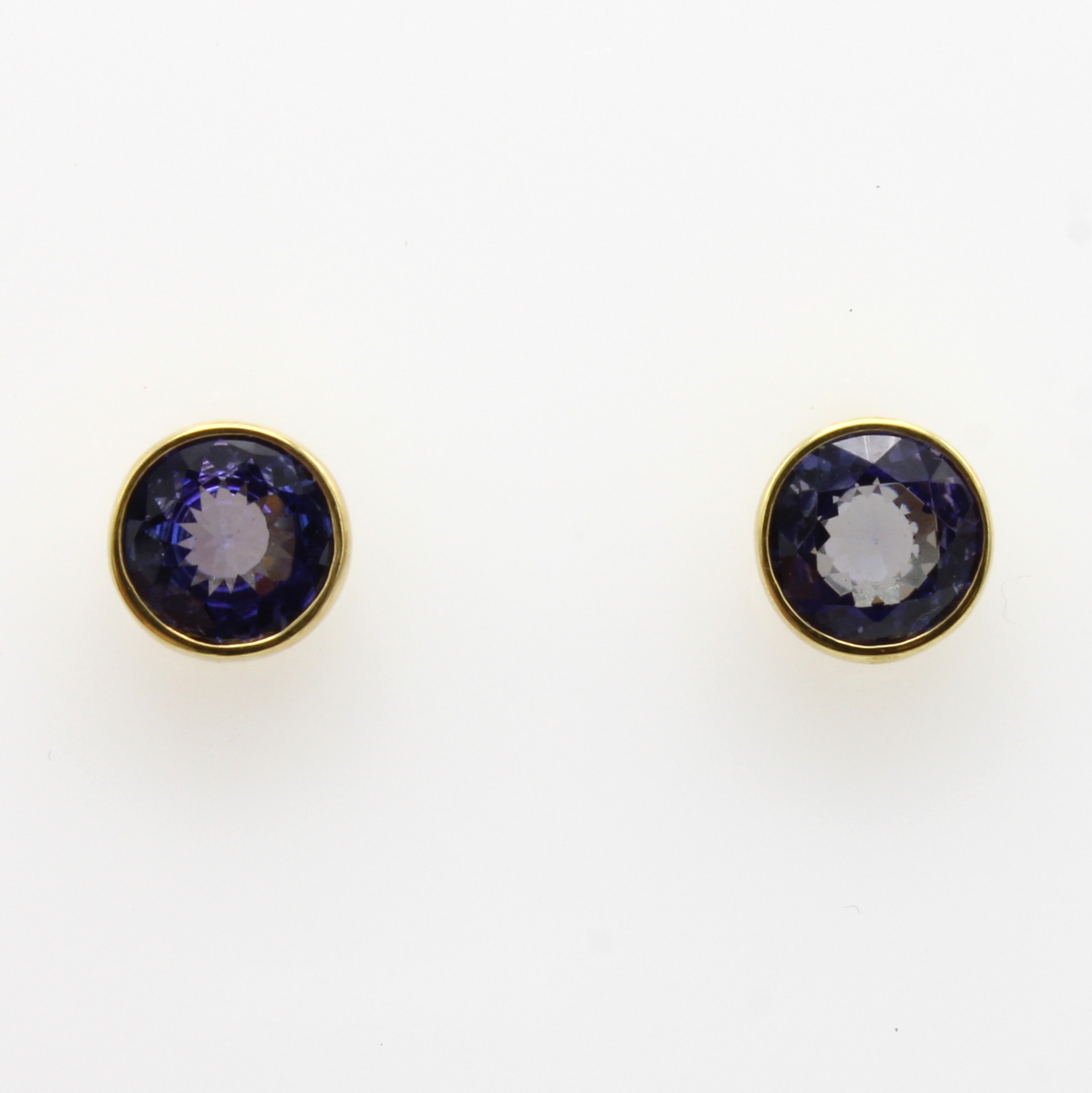 Image 26984283 - Paar Ohrstecker mit Tansaniten, GG 585/000, runde, fac. Tansanite in schmaler, glatter ...