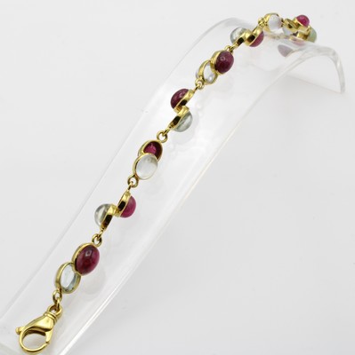 26984210a - Armband mit Farbsteinen, GG 585/000, ovale Cabochons, pinkfarb. Turmaline und Aquamarine ...