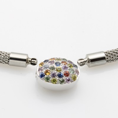 26984216a - Wechselschließe mit Farbsteinen an Edelstahl- kette, WG 750/000, bunte Saphire u. ...