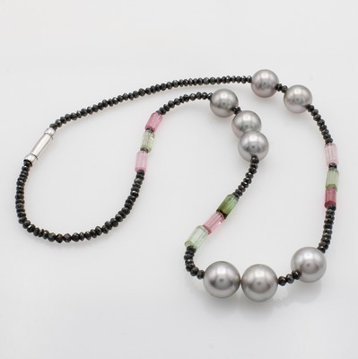 26984217a - Diamantkette mit Turmalinen und Tahitizucht- perlen, Schließe WG 750/000, schwarze ...
