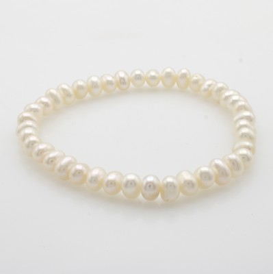 Image Elastisches Süßwasserzuchtperlenarmband, weiße, semirunde Perlen ca. ...
