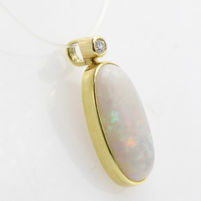 26984242a - Anhänger mit Opal und Brillant, GG 585/000, ovaler Opalcabochon in schmaler, glatter ...