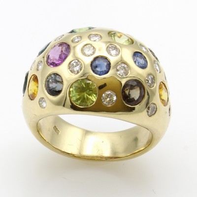26984274a - Ring mit Saphiren und Brillanten, GG 585/000, fac., multicolorfarb. Saphire zus. ca. 6.5 ...
