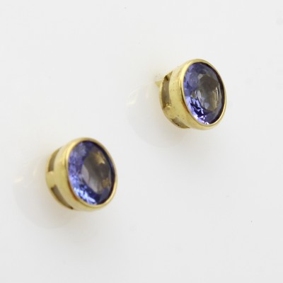 26984283a - Paar Ohrstecker mit Tansaniten, GG 585/000, runde, fac. Tansanite in schmaler, glatter ...