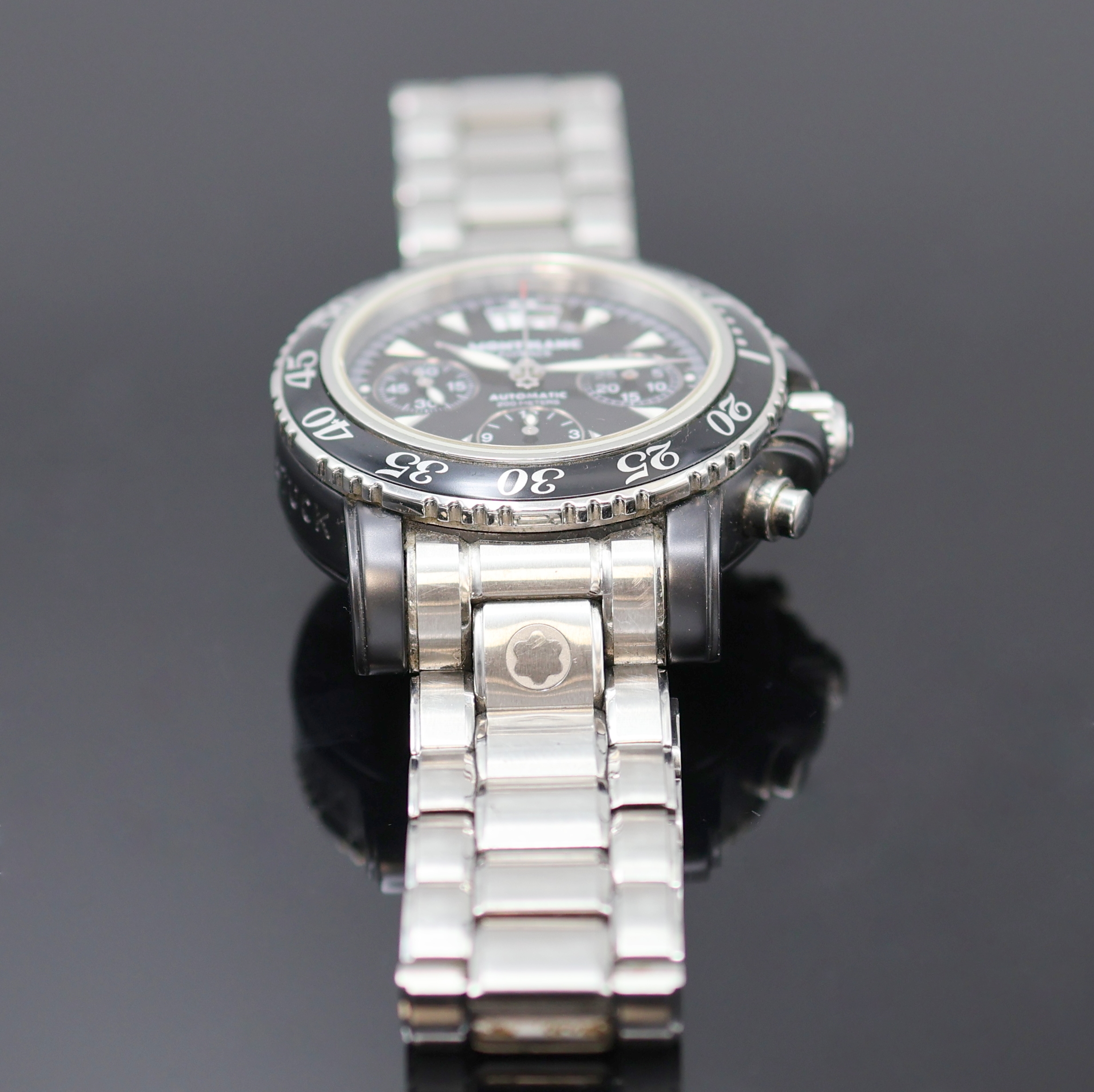 Detail e: MONTBLANC Meisterstück Herrenchronograph mit Flyback Referenz 7044, Schweiz 2005, Automatik, geschw. Edelstahlgeh. inkl. orig. Gliederband m. dopp. ...