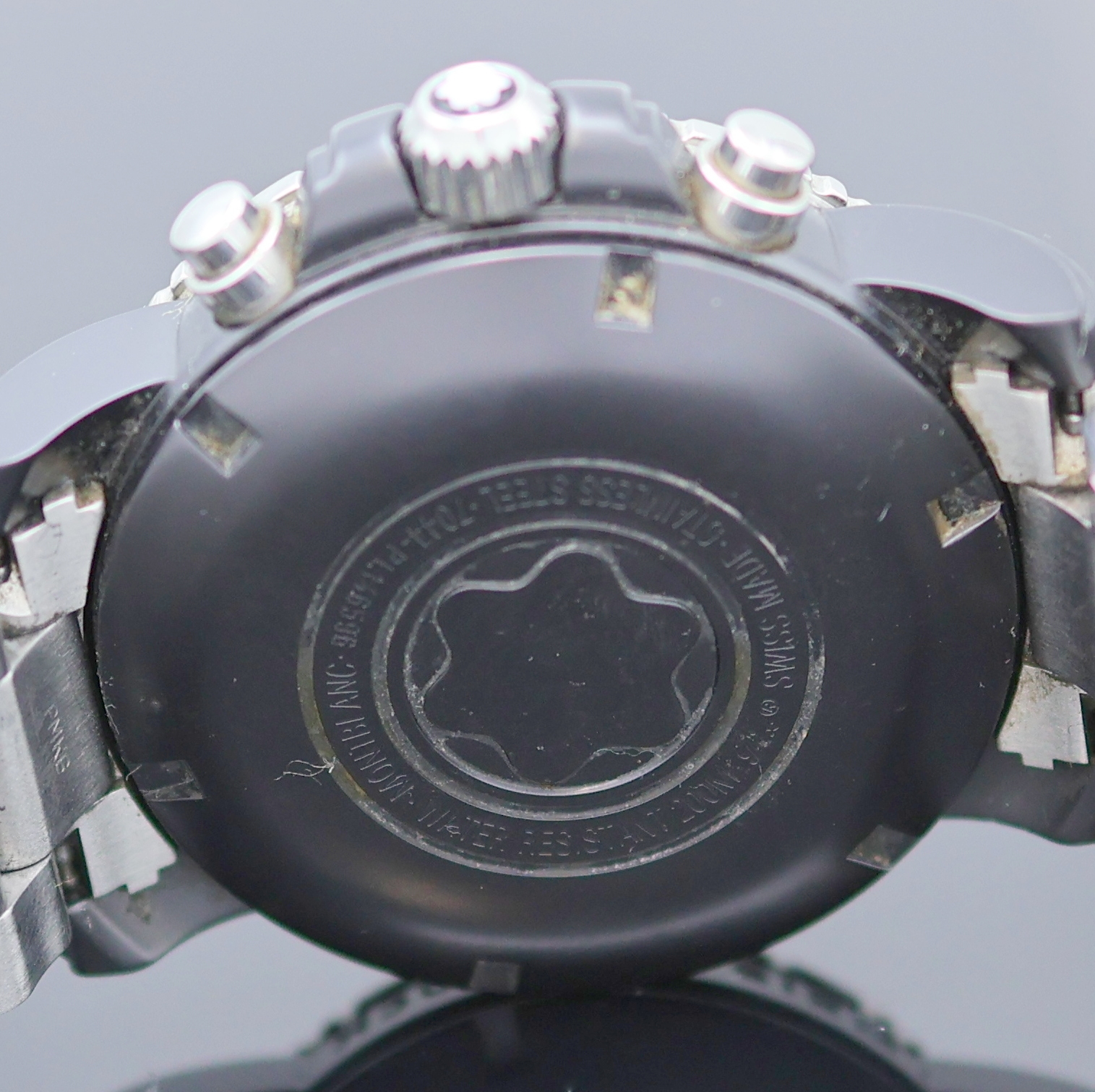 Detail g: MONTBLANC Meisterstück Herrenchronograph mit Flyback Referenz 7044, Schweiz 2005, Automatik, geschw. Edelstahlgeh. inkl. orig. Gliederband m. dopp. ...
