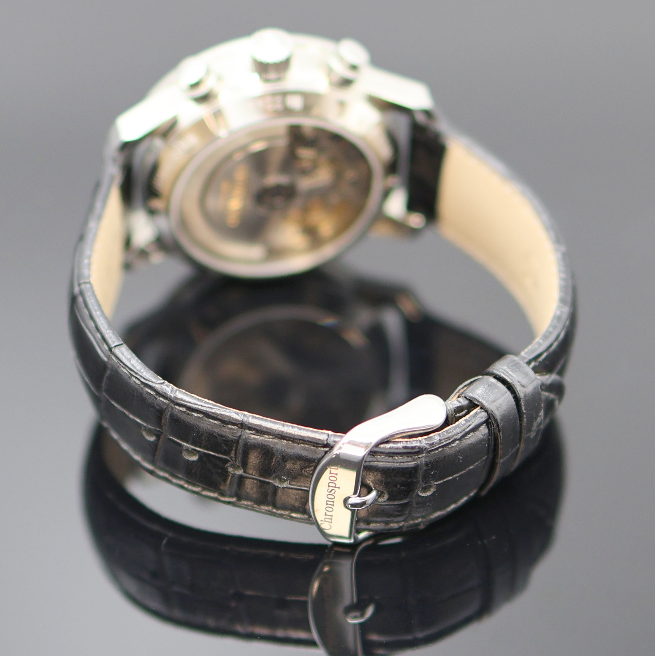Detail c: GUINAND Armbandchronograph mit Vollkalender, Schweiz um 2005, Automatik, beids. vergl. Edelstahlgeh., Boden u. Krone verschr., Korrekturdr. für Tag ...