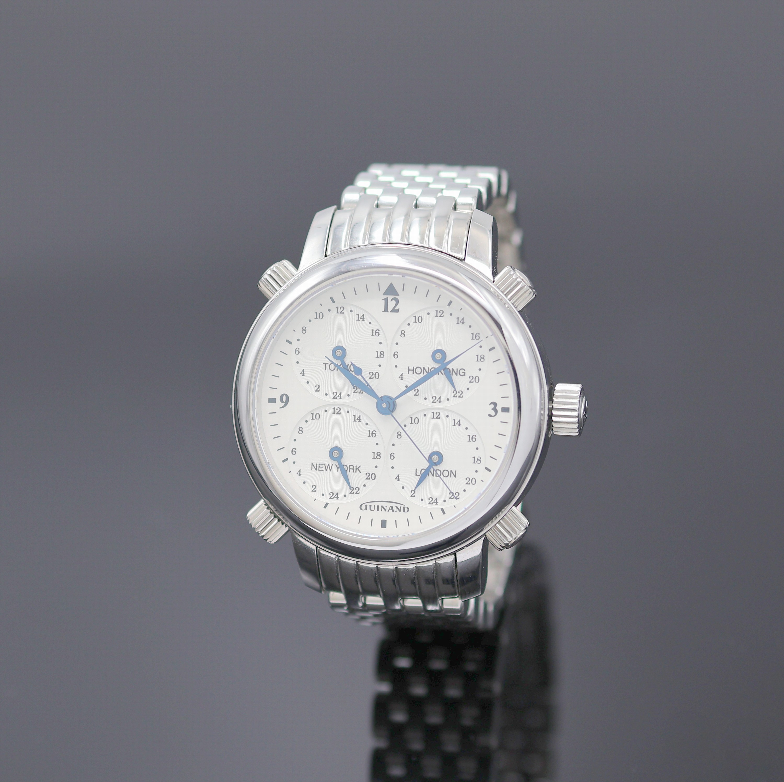 Image 26984309 - GUINAND Weltzeituhr mit 5 Zeitzonen Referenz WZU-5, Schweiz um 2005, Handaufzug, ...