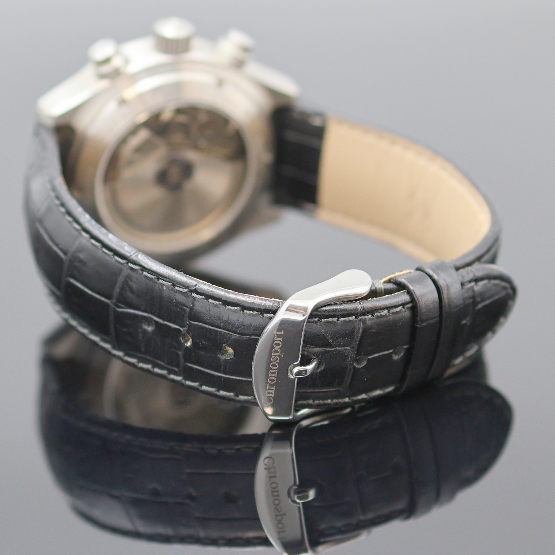 Detail c: CHRONOSPORT Herrenchronograph in Stahl, Schweiz um 2005, Automatik, beids. vergl. Geh. matt., Boden u. Krone verschr., orig. Lederband m. Dornschl., ...