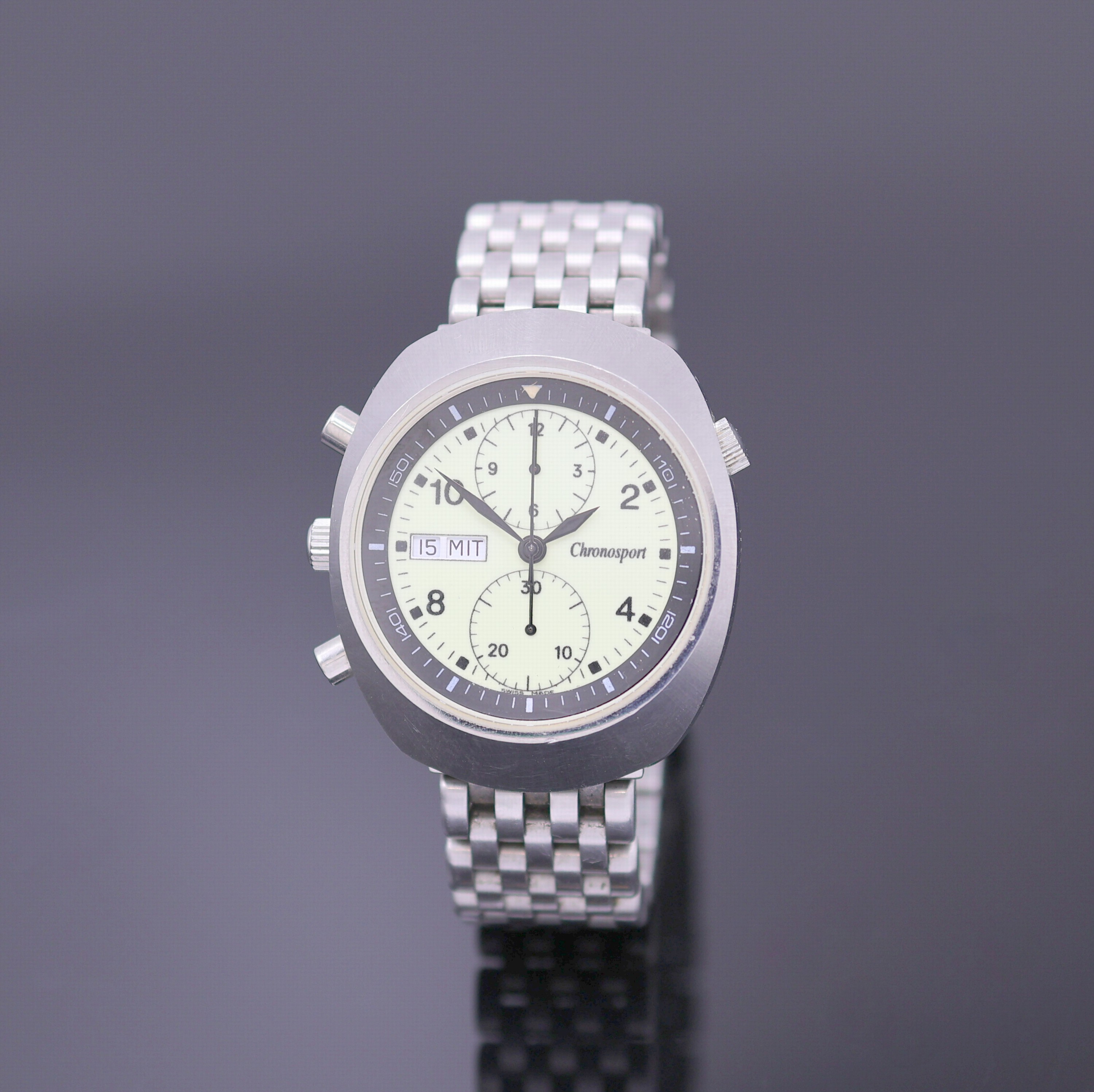 Image 26984314 - CHRONOSPORT Armbandchronograph in Stahl, Schweiz um 2004, Automatik, Boden u. Krone ...