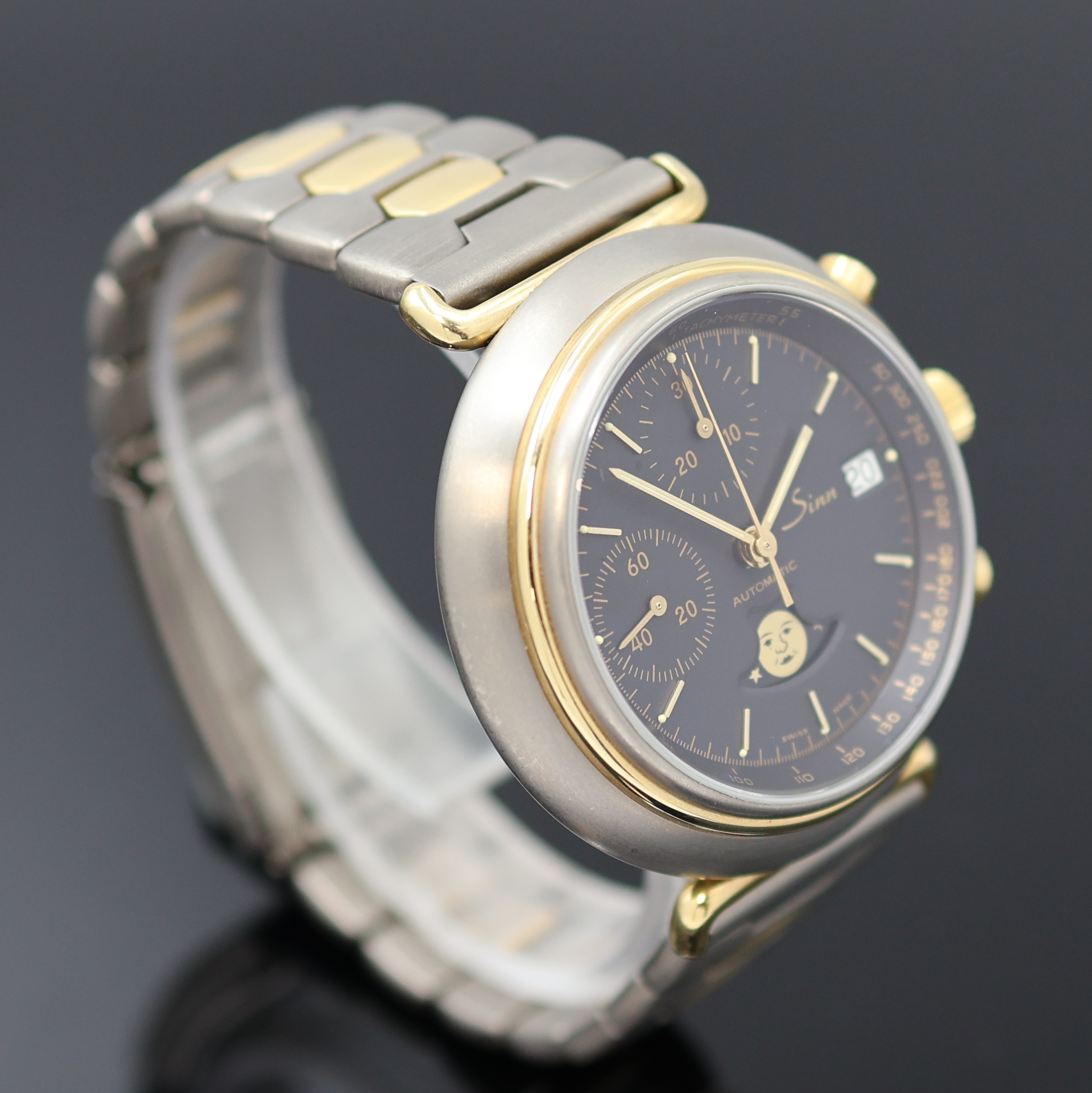 Detail b: SINN Armbandchronograph mit Mondphase Referenz 247, Schweiz um 1980, Automatik, Titangeh. inkl. orig. Gliederband m. Faltschl., Boden gedr., ...