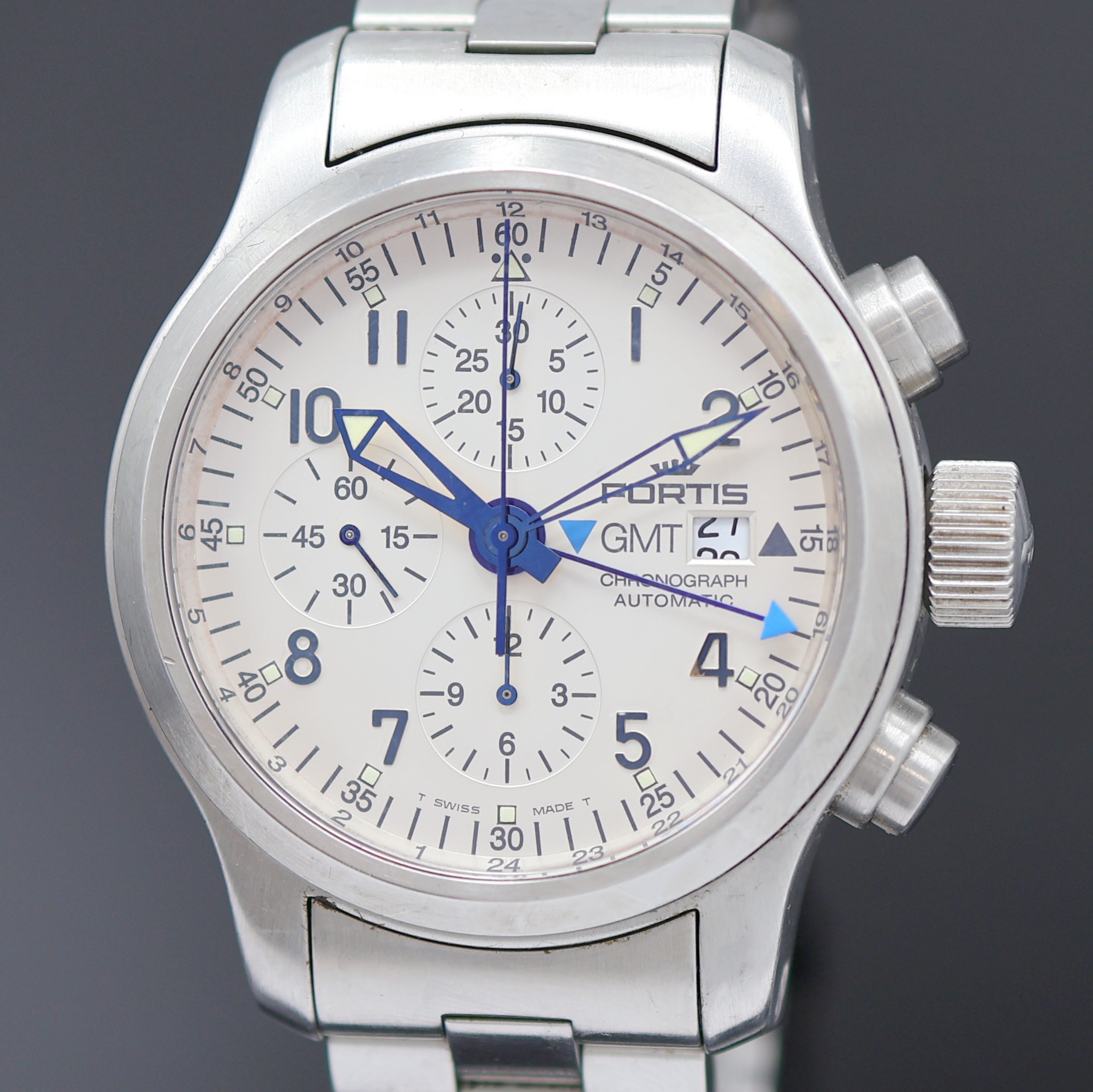 Detail a: FORTIS Herrenchronograph B42 GMT Referenz 637.10.172, Schweiz um 1995, Automatik, massives Edelstahlgeh. beids. vergl., Boden u. Krone verschr., ...