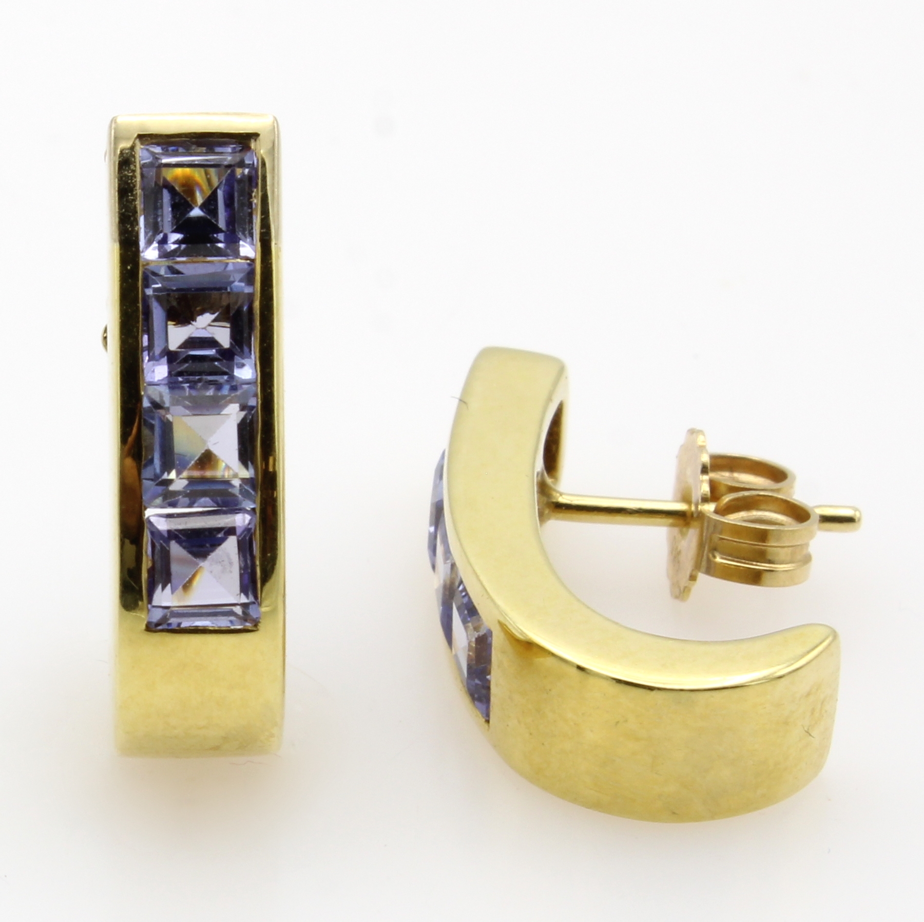 Image 26984329 - Paar Ohrstecker mit Tansaniten, GG 585/000, Halbcreolen, Tansanitcarrées zus. ca. 2.1 ...