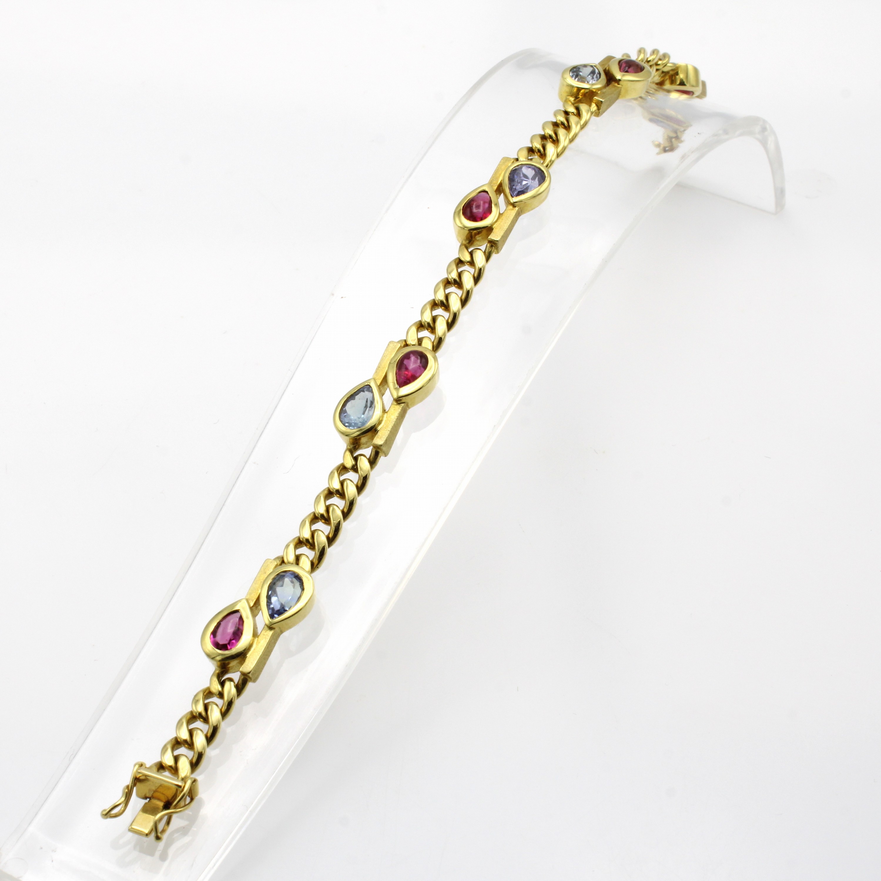 Image 26984331 - Armband mit Farbsteinen, GG 585/000, Panzerglieder, fac. Tansanittropfen zus. ca. 4ct ...